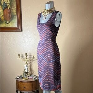 Peruvian Connection Purple and Orange Midi Dress.  Sz S